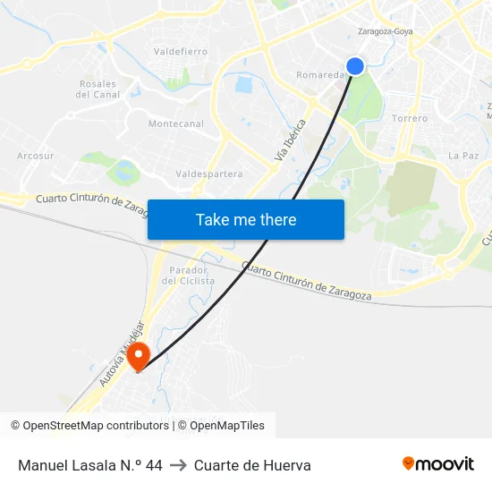 Manuel Lasala N.º 44 to Cuarte de Huerva map