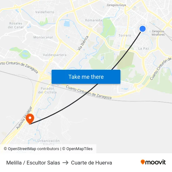 Melilla / Escultor Salas to Cuarte de Huerva map