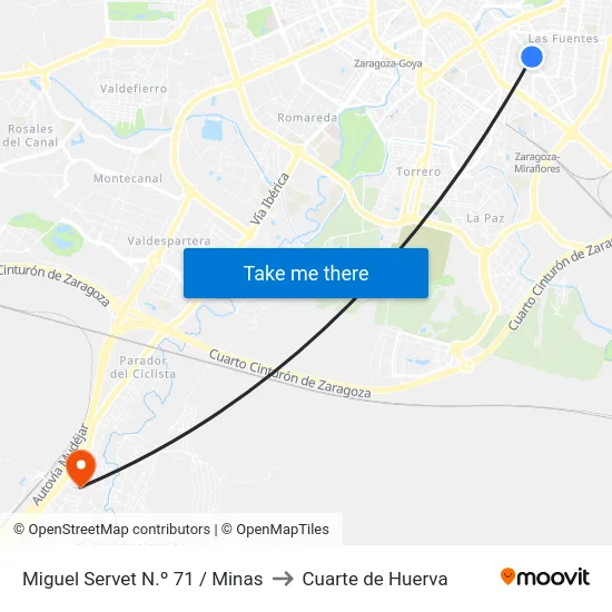 Miguel Servet N.º 71 / Minas to Cuarte de Huerva map