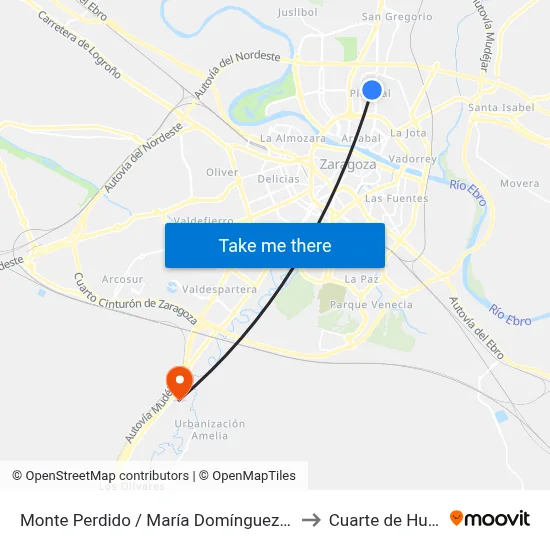 Monte Perdido / María Domínguez Remón to Cuarte de Huerva map