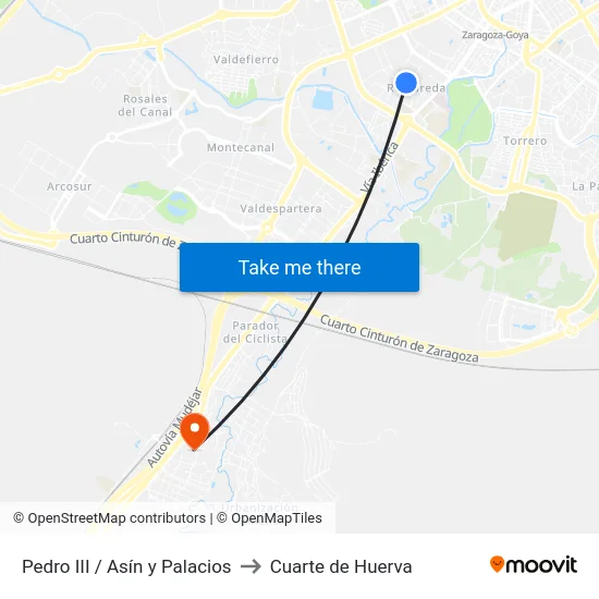 Pedro III / Asín y Palacios to Cuarte de Huerva map