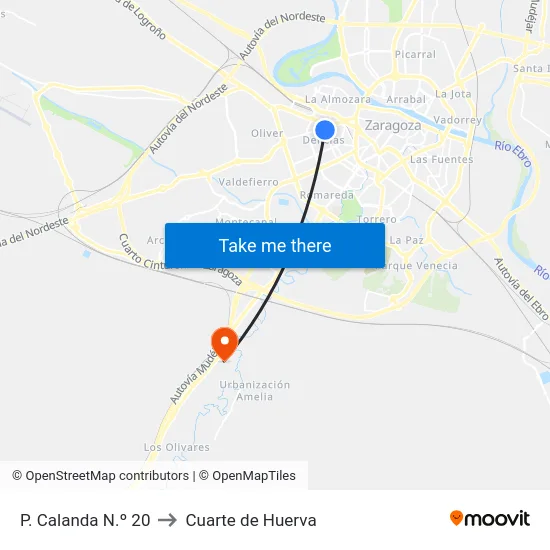 P. Calanda N.º 20 to Cuarte de Huerva map