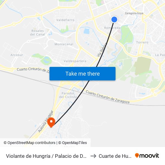 Violante de Hungría / Palacio de Deportes to Cuarte de Huerva map
