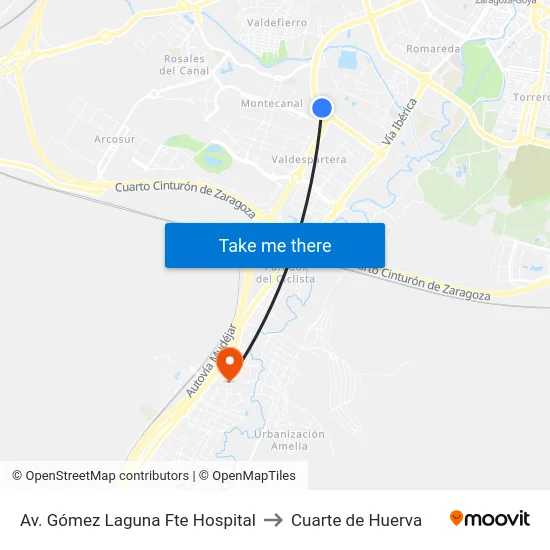 Av. Gómez Laguna Fte Hospital to Cuarte de Huerva map