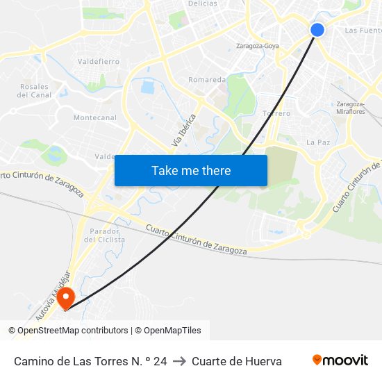 Camino de Las Torres N. º 24 to Cuarte de Huerva map