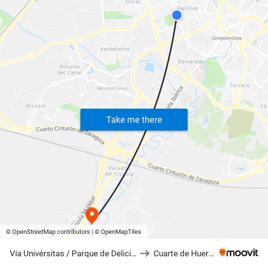 Vía Univérsitas / Parque de Delicias to Cuarte de Huerva map