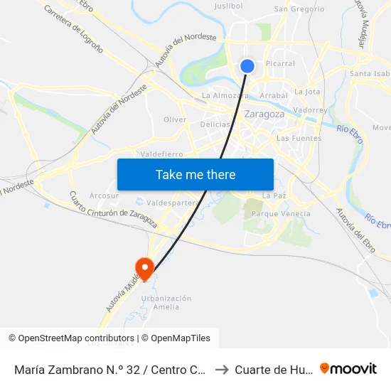 María Zambrano N.º 32 / Centro Comercial to Cuarte de Huerva map