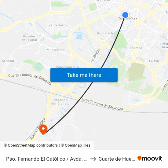 Pso. Fernando El Católico / Avda. Goya to Cuarte de Huerva map