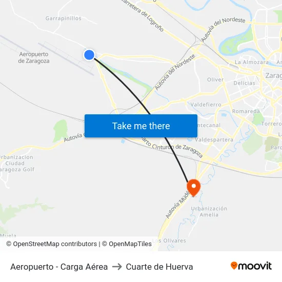 Aeropuerto - Carga Aérea to Cuarte de Huerva map
