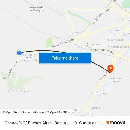 Centrovía C/ Buenos Aires - Bar La Colmenilla to Cuarte de Huerva map