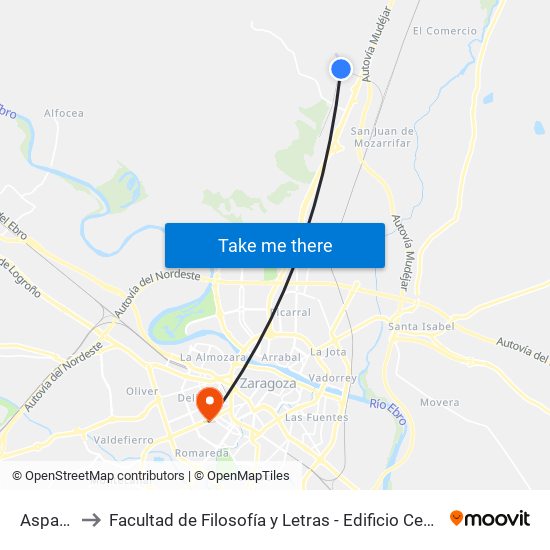 Aspace to Facultad de Filosofía y Letras - Edificio Central map