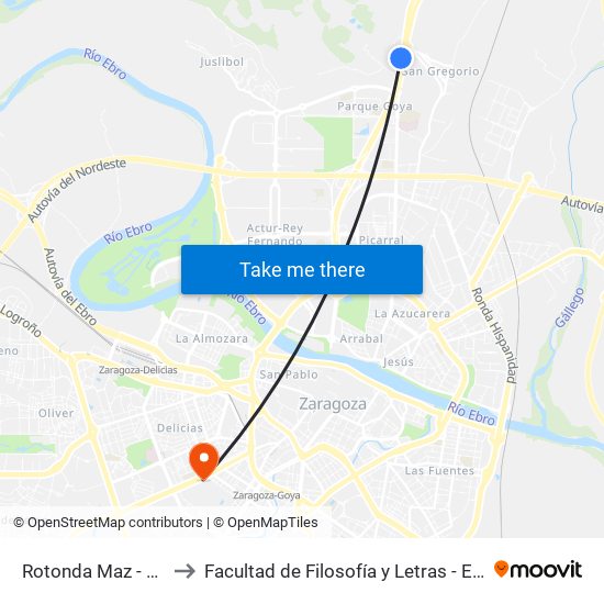 Rotonda Maz - Pasarela to Facultad de Filosofía y Letras - Edificio Central map