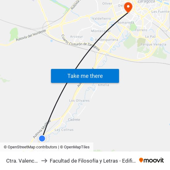 Ctra. Valencia, 27 to Facultad de Filosofía y Letras - Edificio Central map