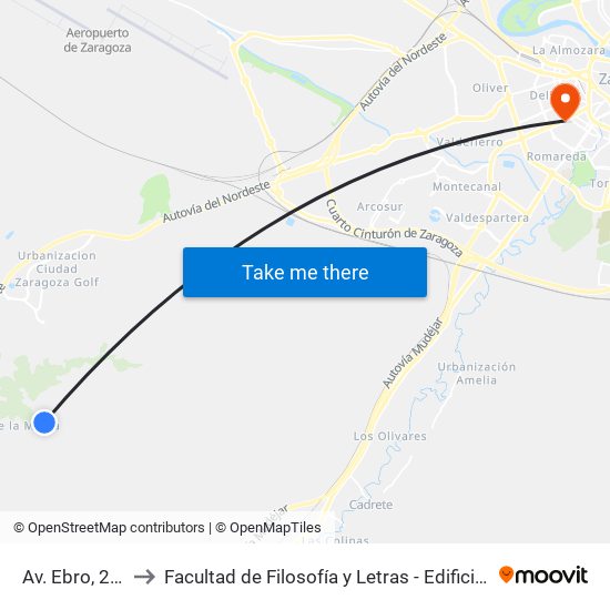 Av. Ebro, 21 (I) to Facultad de Filosofía y Letras - Edificio Central map