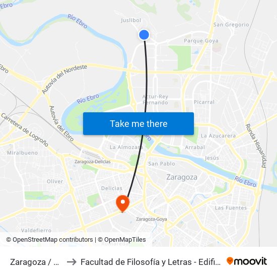 Zaragoza / El Bar to Facultad de Filosofía y Letras - Edificio Central map