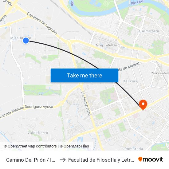 Camino Del Pilón / Ibón de Armeña to Facultad de Filosofía y Letras - Edificio Central map