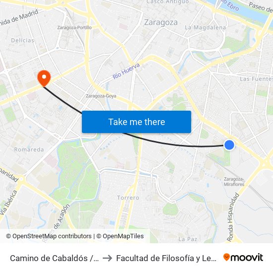 Camino de Cabaldós / Parque La Granja to Facultad de Filosofía y Letras - Edificio Central map