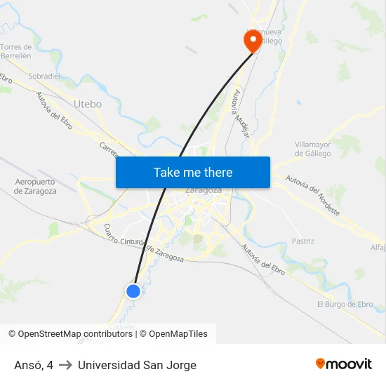 Ansó, 4 to Universidad San Jorge map