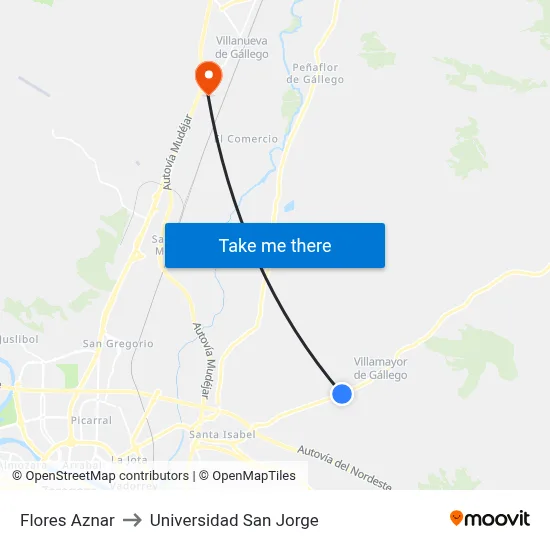Flores Aznar to Universidad San Jorge map