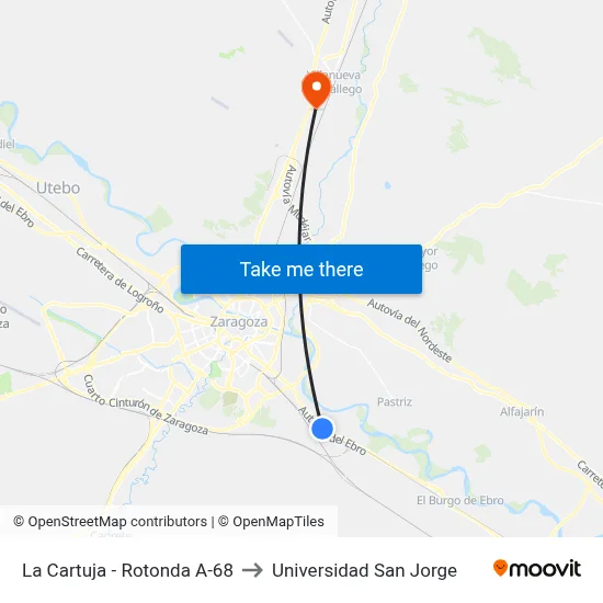 La Cartuja - Rotonda A-68 to Universidad San Jorge map