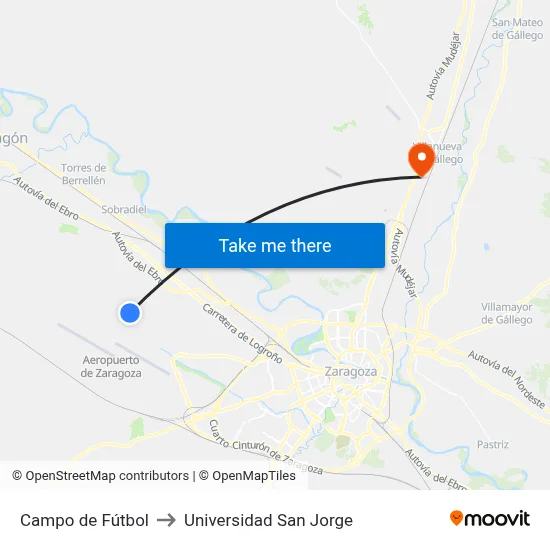 Campo de Fútbol to Universidad San Jorge map