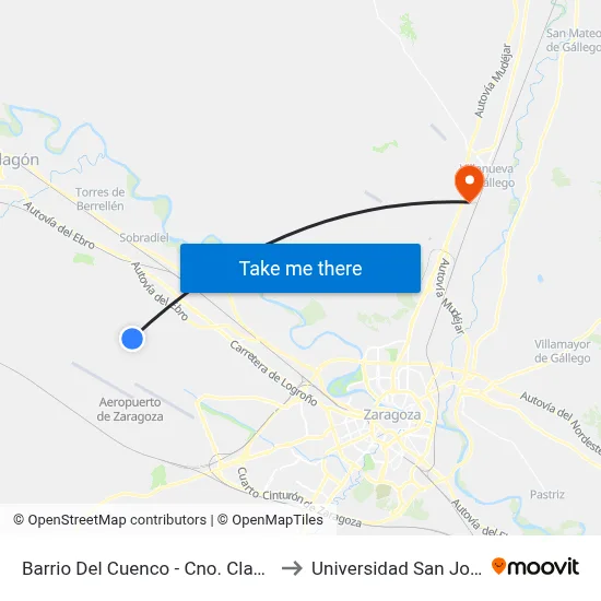 Barrio Del Cuenco - Cno. Clavería to Universidad San Jorge map