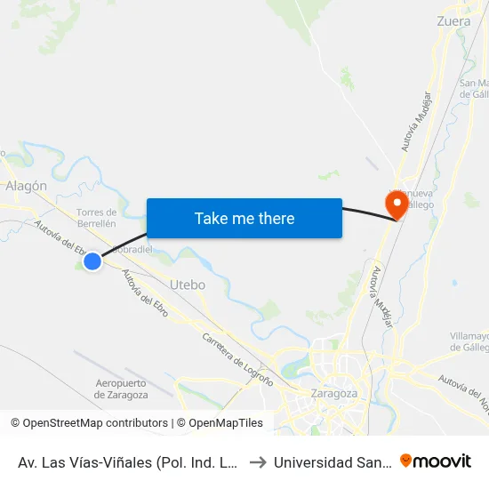 Av. Las Vías-Viñales (Pol. Ind. Los Leones) to Universidad San Jorge map
