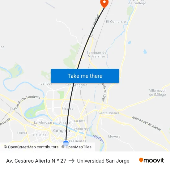 Av. Cesáreo Alierta N.º 27 to Universidad San Jorge map