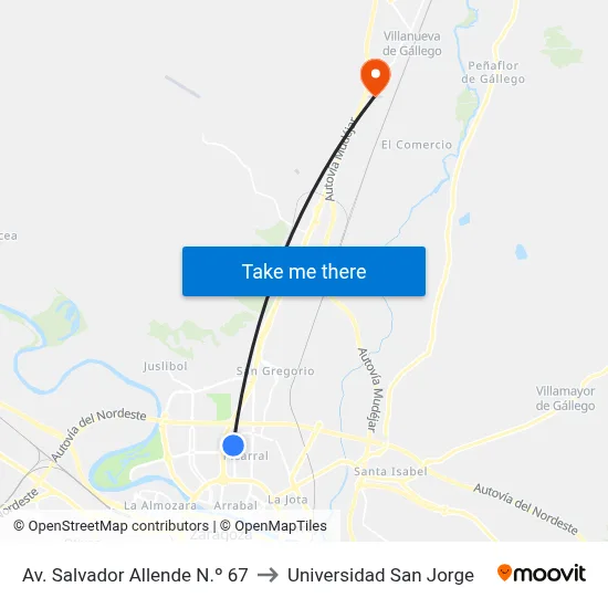 Av. Salvador Allende N.º 67 to Universidad San Jorge map