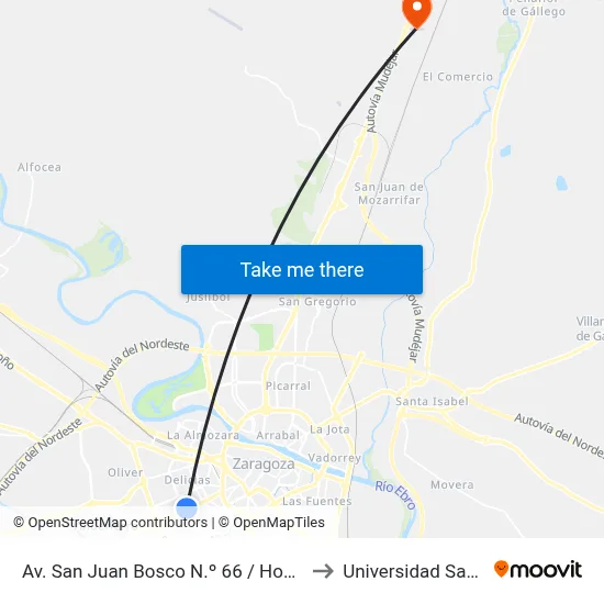 Av. San Juan Bosco N.º 66 / Hospital Clínico to Universidad San Jorge map