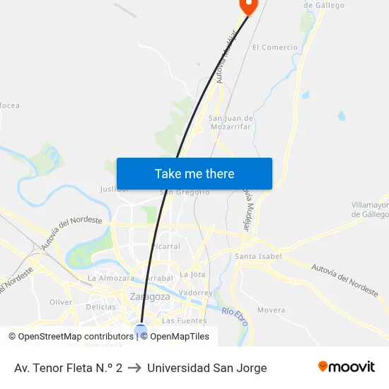 Av. Tenor Fleta N.º 2 to Universidad San Jorge map