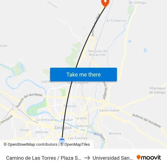 Camino de Las Torres / Plaza Schweitzer to Universidad San Jorge map