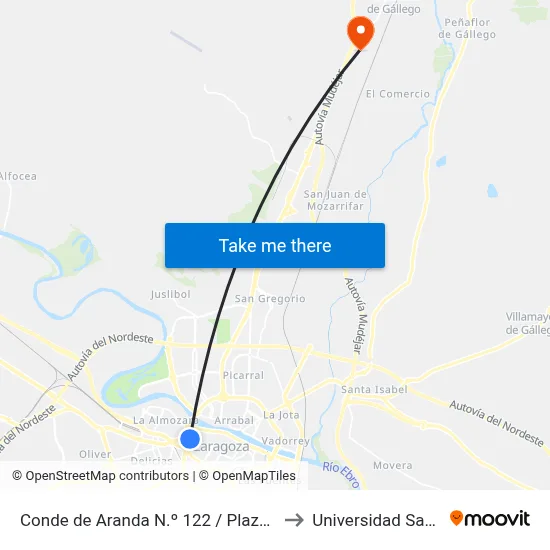 Conde de Aranda N.º 122 / Plaza Del Portillo to Universidad San Jorge map