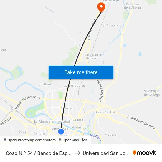 Coso N.º 54 / Banco de España to Universidad San Jorge map