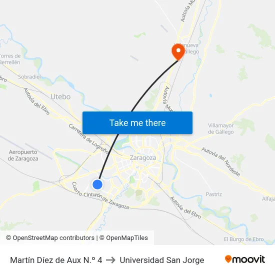 Martín Díez de Aux N.º 4 to Universidad San Jorge map