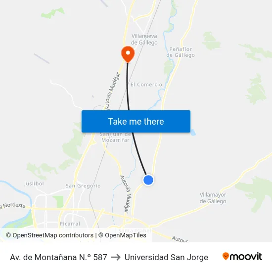 Av. de Montañana N.º 587 to Universidad San Jorge map