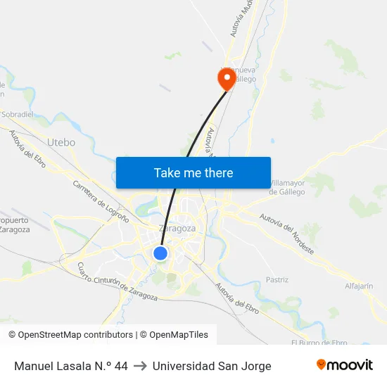 Manuel Lasala N.º 44 to Universidad San Jorge map