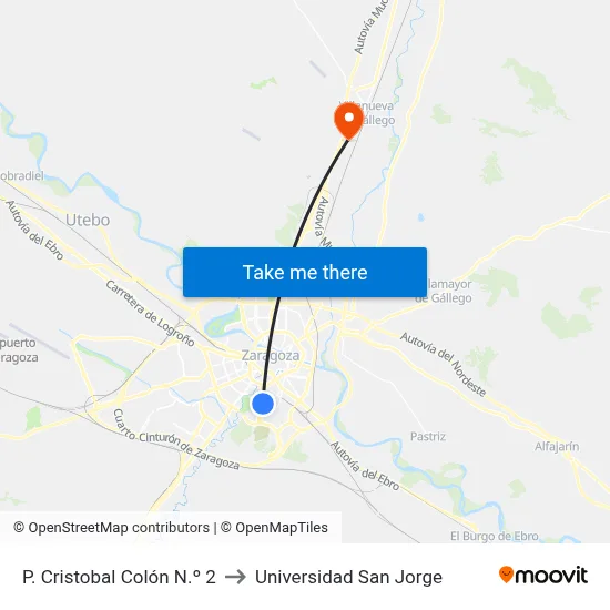 P. Cristobal Colón N.º 2 to Universidad San Jorge map