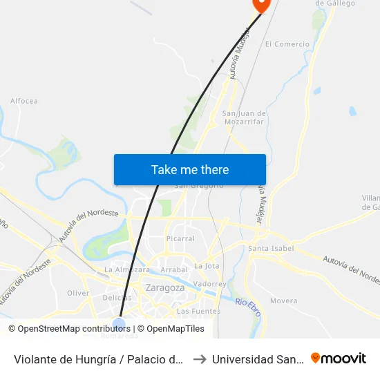 Violante de Hungría / Palacio de Deportes to Universidad San Jorge map