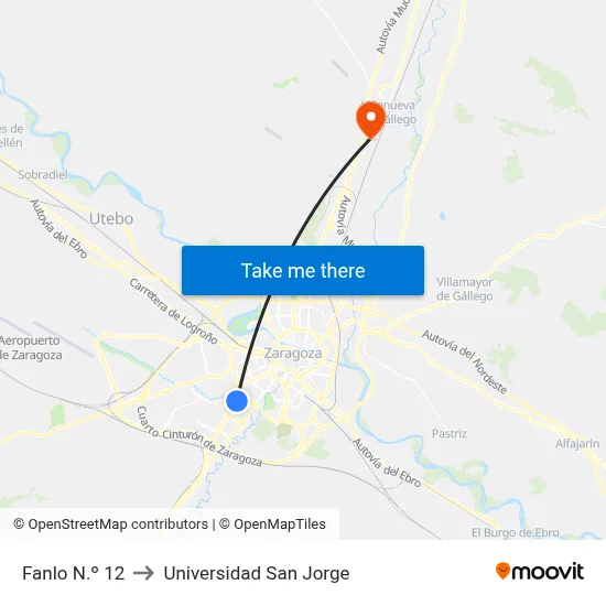 Fanlo N.º 12 to Universidad San Jorge map