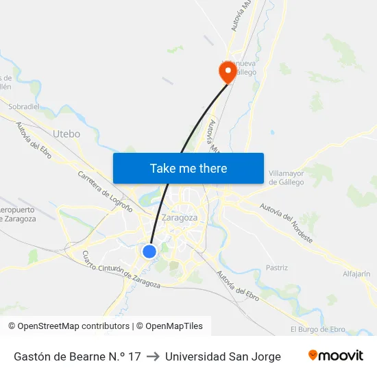 Gastón de Bearne N.º 17 to Universidad San Jorge map