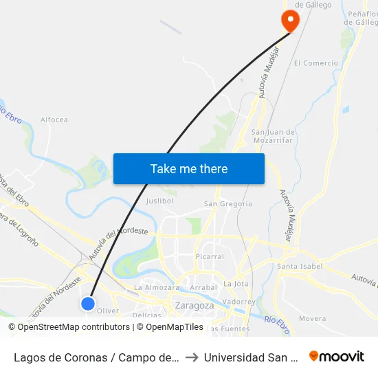 Lagos de Coronas / Campo de Fútbol to Universidad San Jorge map