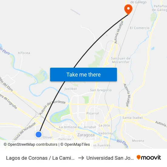 Lagos de Coronas / La Camisera to Universidad San Jorge map