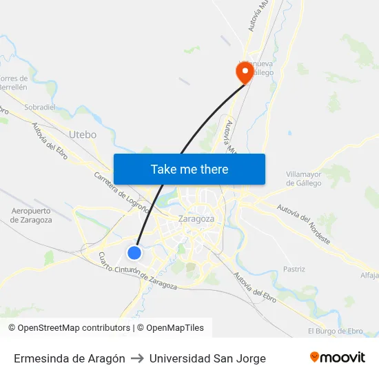Ermesinda de Aragón to Universidad San Jorge map