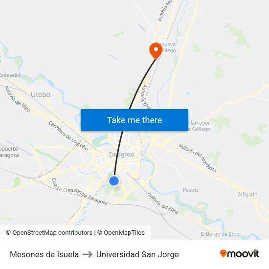 Mesones de Isuela to Universidad San Jorge map