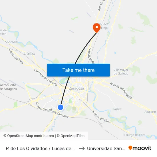 P. de Los Olvidados / Luces de La Ciudad to Universidad San Jorge map