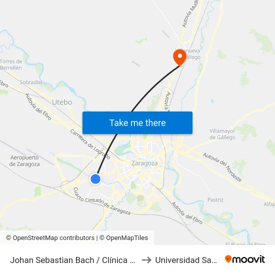 Johan Sebastian Bach / Clínica Montecanal to Universidad San Jorge map