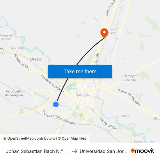 Johan Sebastian Bach N.º 65 to Universidad San Jorge map