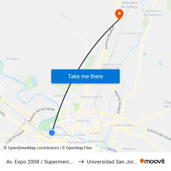 Av. Expo 2008 / Supermercado to Universidad San Jorge map