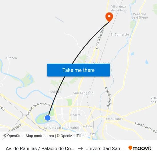 Av. de Ranillas / Palacio de Congresos to Universidad San Jorge map